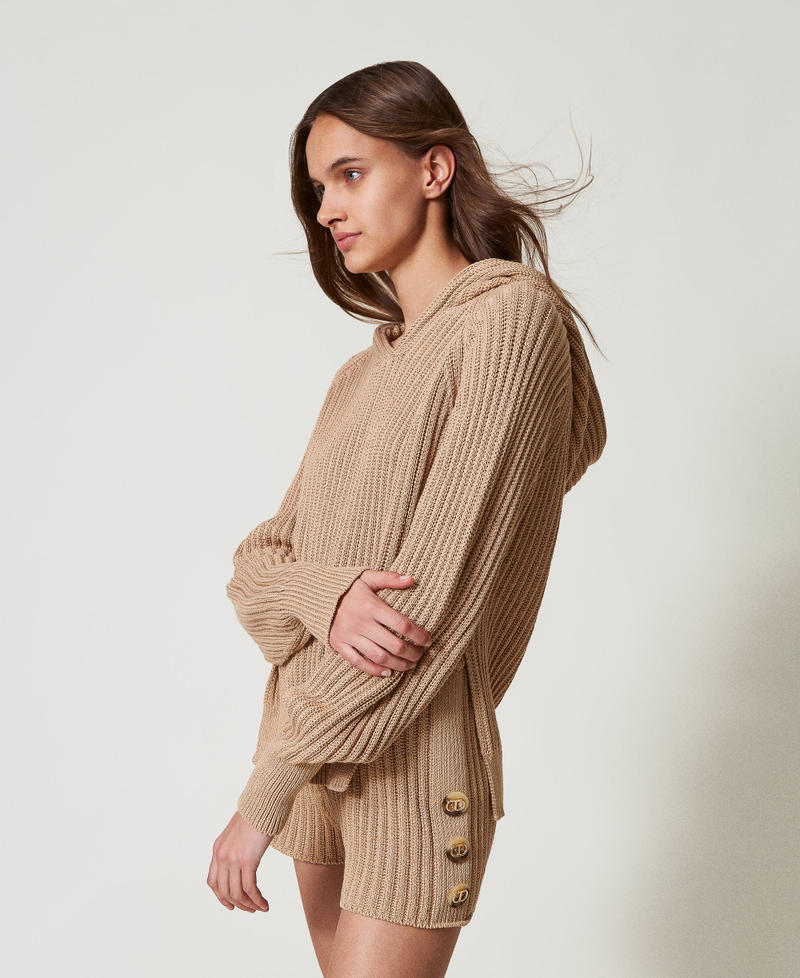 Maglia a costine con cappuccio Beige "Rope" Scuro Donna 251TP3203_12262_02