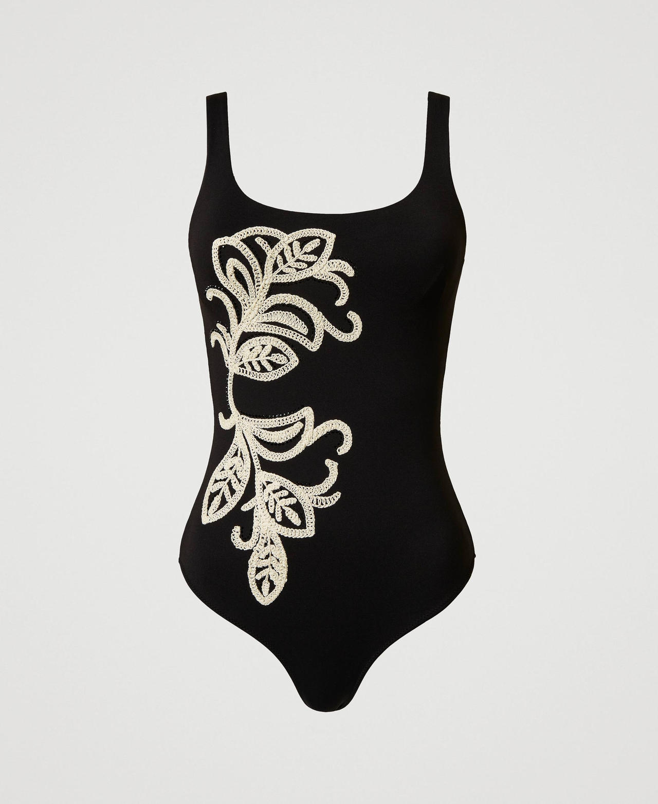 One-piece swimsuit with underwire and embroidery Bicolour Black / Mother-of-pearl White Woman 251LBMYZZ_02710_0S