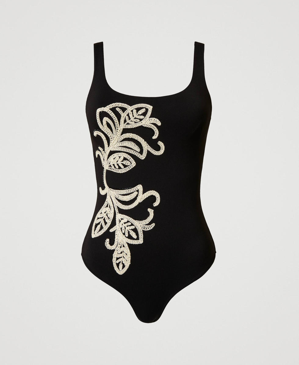 One-piece swimsuit with underwire and embroidery
