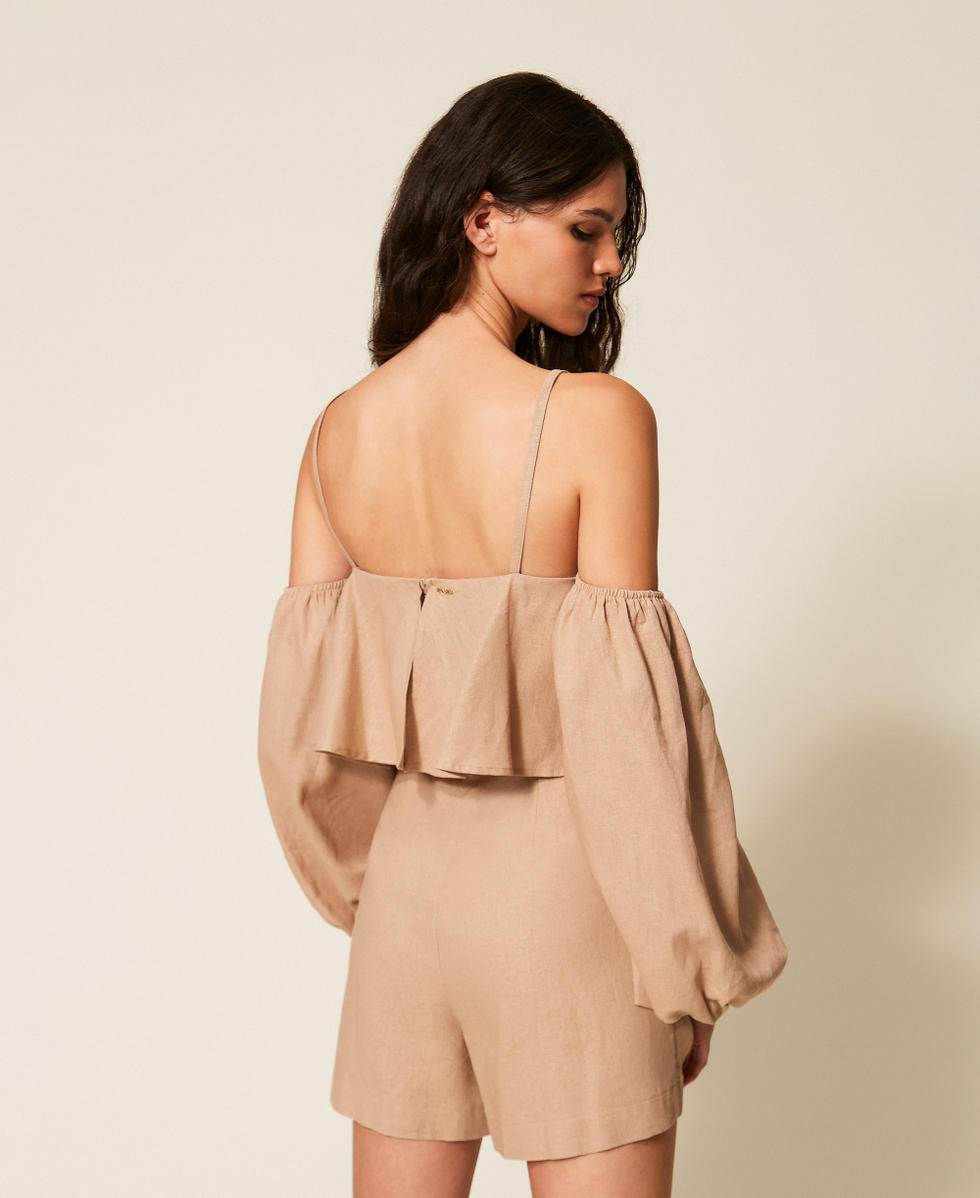 Linen blend short jumpsuit with lace Natural Beige Woman 261TF2100_12559_04