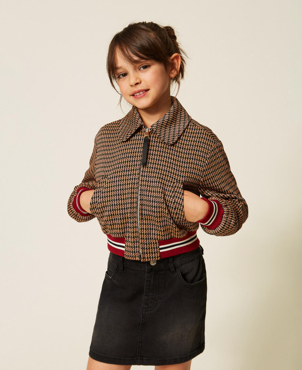 Houndstooth jacket "Iced Coffee" Brown/Red Ruby Houndstooth Girl 262GJ2090_13819_04