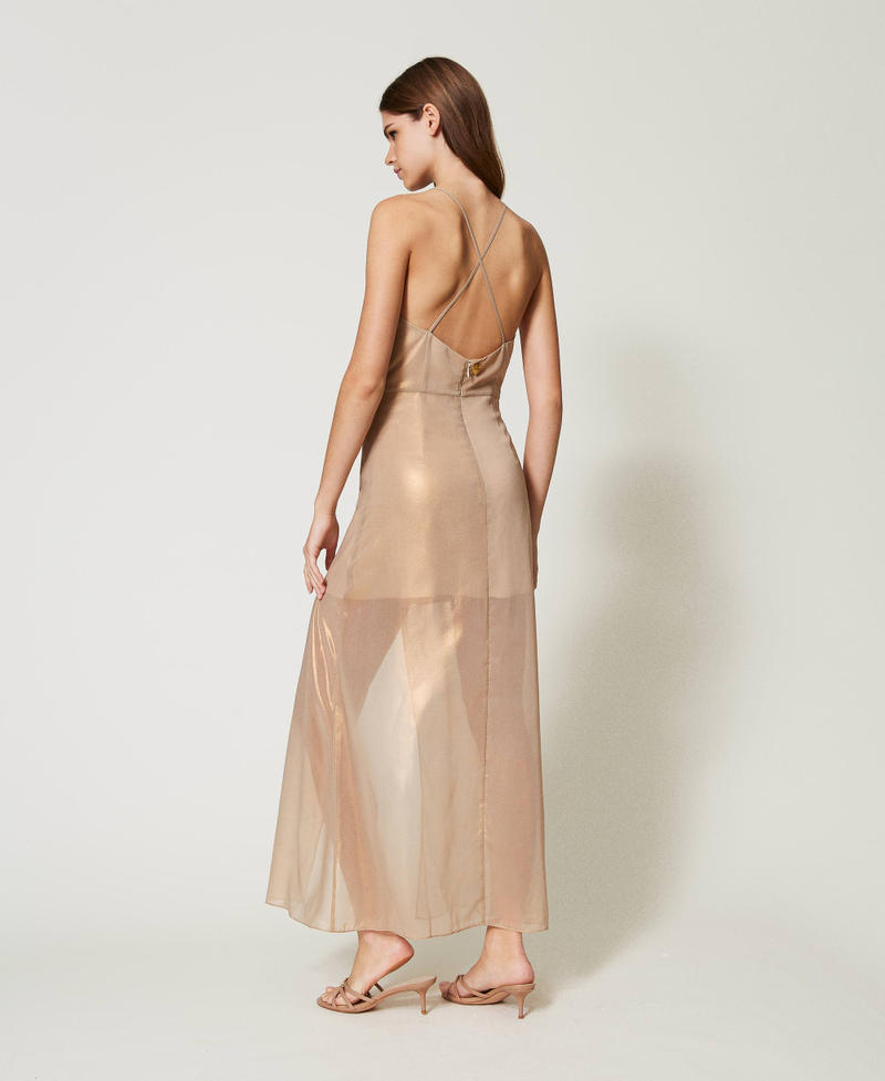 Maxikleid aus Metallic-Georgette Natural Beige Frau 251LB2MCC_12129_03