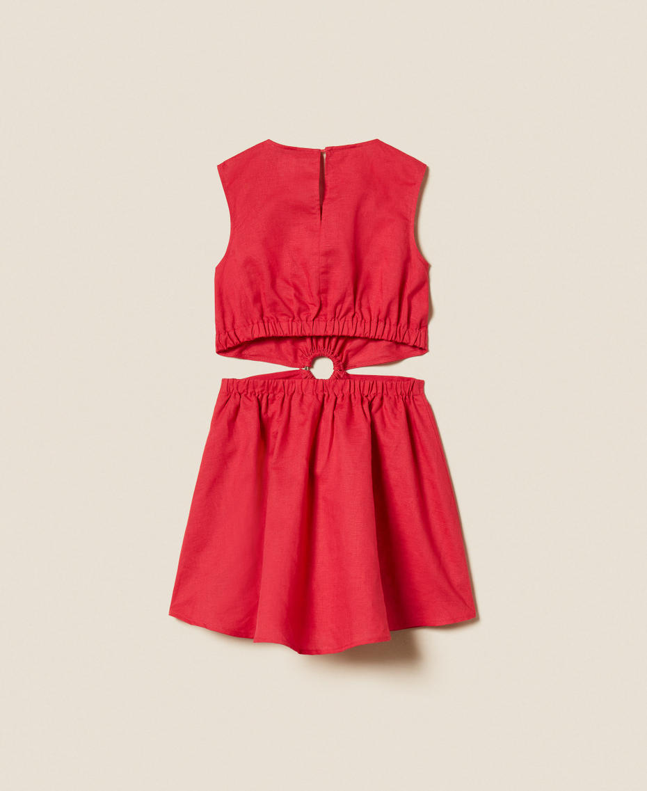 Robe courte en lin avec d&eacute;coupe Rouge &laquo;&nbsp;Magenta&nbsp;&raquo; Fille 261GJ2032_13160_S1