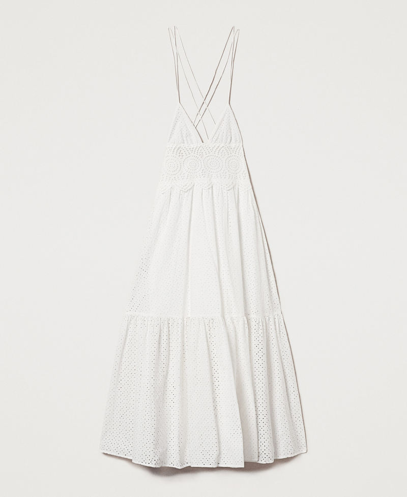 Long dress in broderie anglaise and crochet Sugar White Woman 251LM2VFF_00632_S0