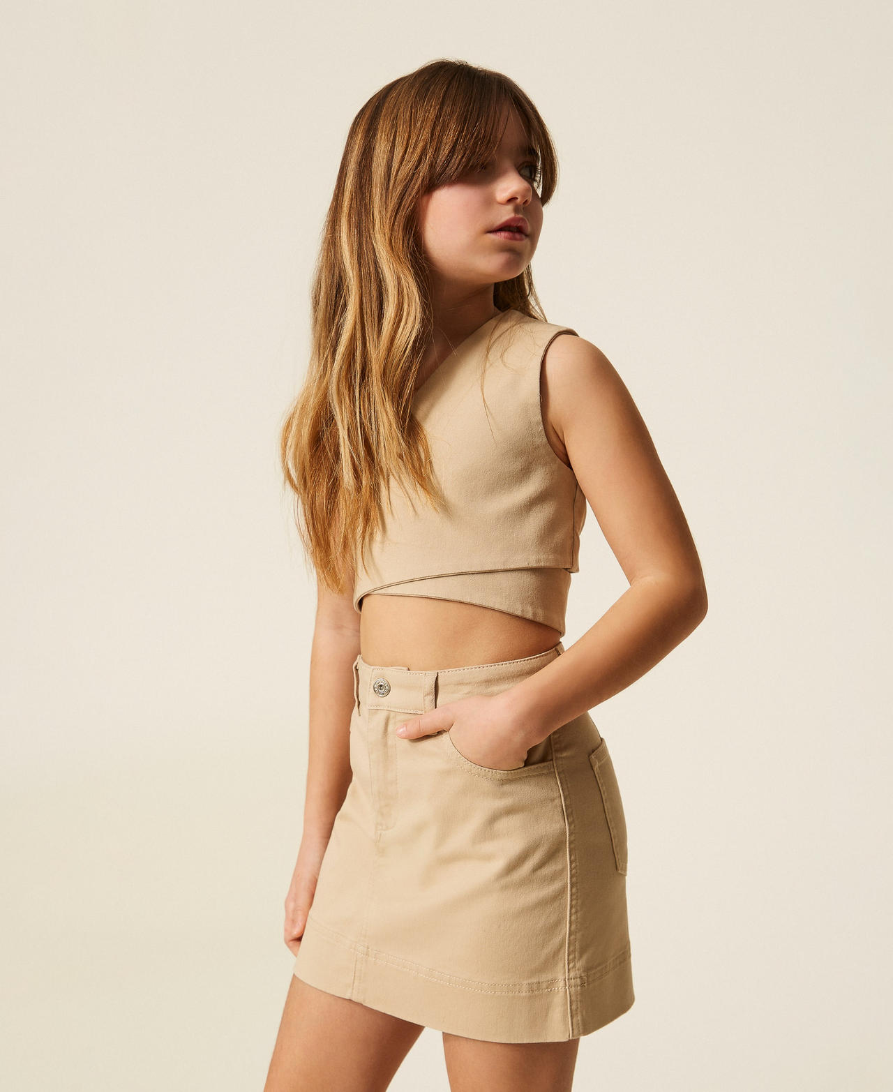 Minigonna in bull Beige "Safari" Bambina 261GJ2103_13191_02