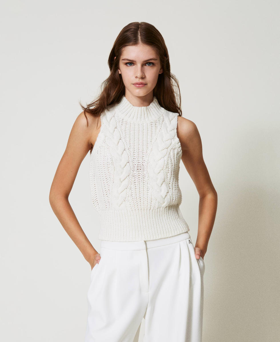 Rib and cable knit top Off White Woman 242AT3180_00526_01