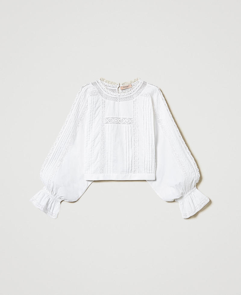Blusa in mussola con ricamo Bianco Neve Donna 251TP2381_00282_S0