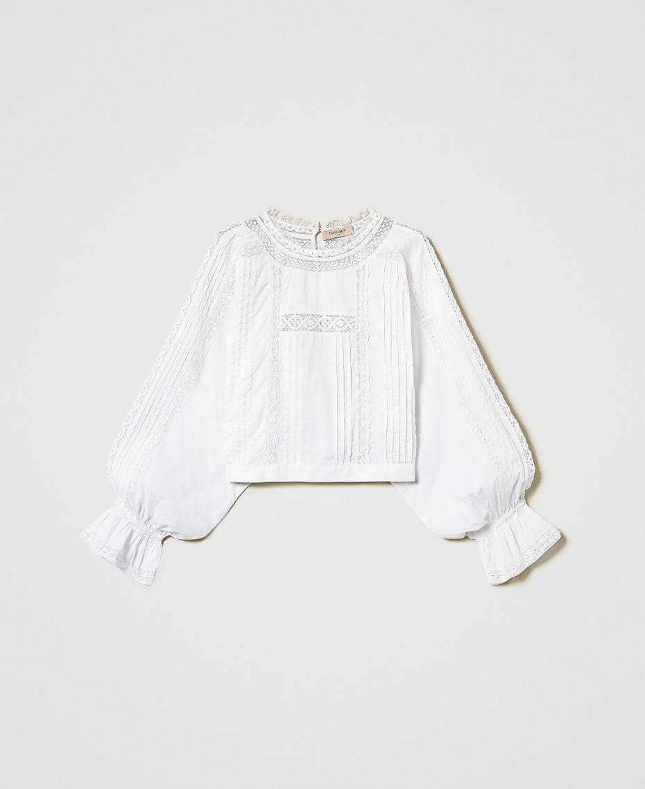 Blusa in mussola con ricamo Bianco Neve Donna 251TP2381_00282_S0