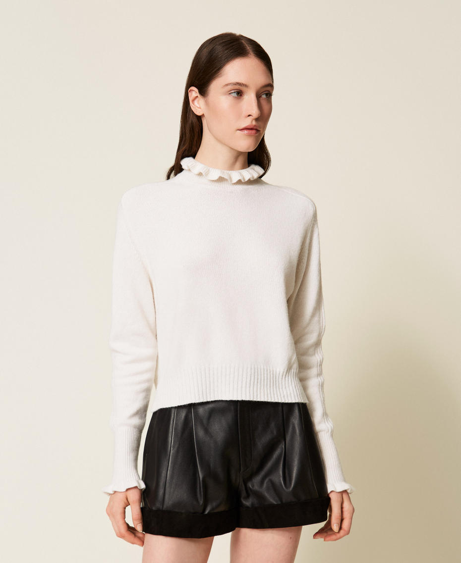 Wool blend jumper with ruffles and lace White Snow Woman 252TS3021_00282_05