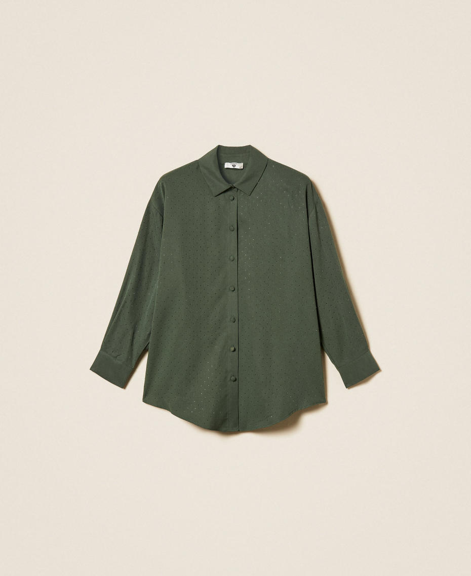 Twill shirt with studs Thyme Green Woman 261LL2PBB_12843_S0