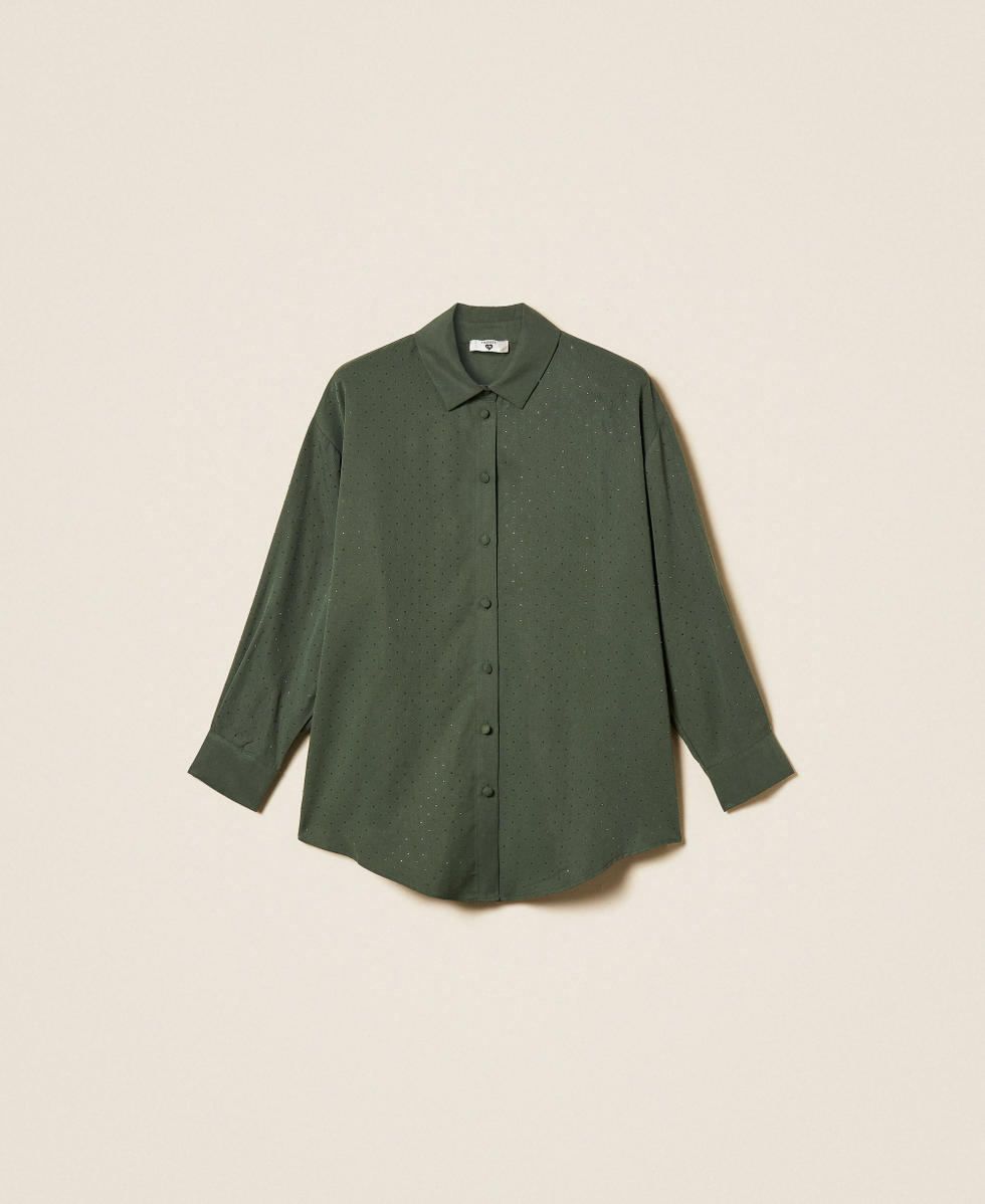 Twill shirt with studs Thyme Green Woman 261LL2PBB_12843_S0