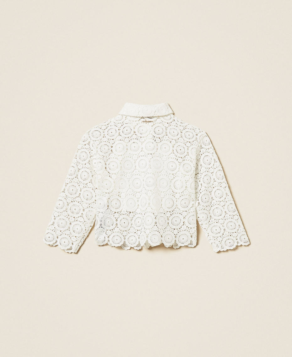 Camicia boxy in pizzo macram&egrave; Off White Bambina 261GJ2Q25_00526_S1