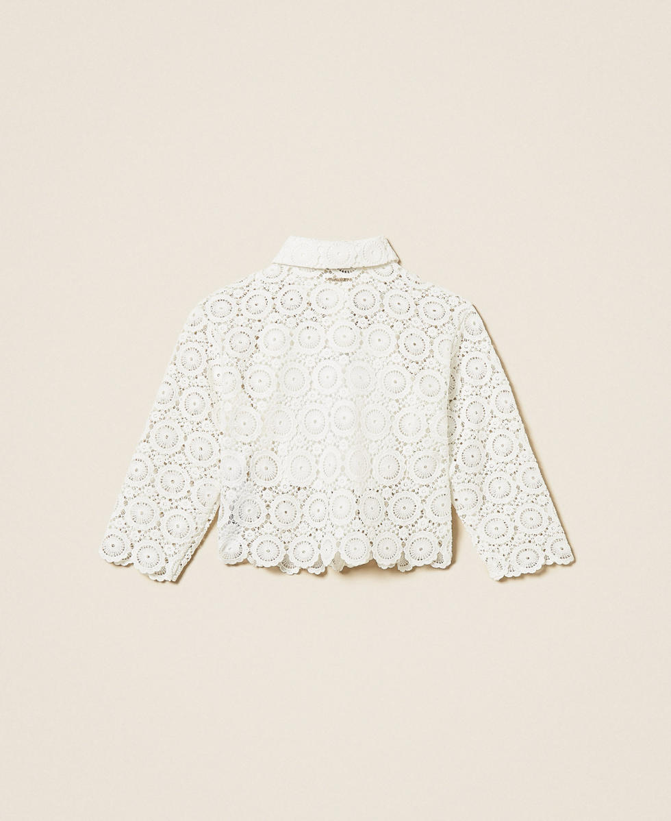 Hemdbluse im Boxy-Dessin aus Makrameespitze Mattwei&szlig; M&auml;dchen 261GJ2Q25_00526_S1