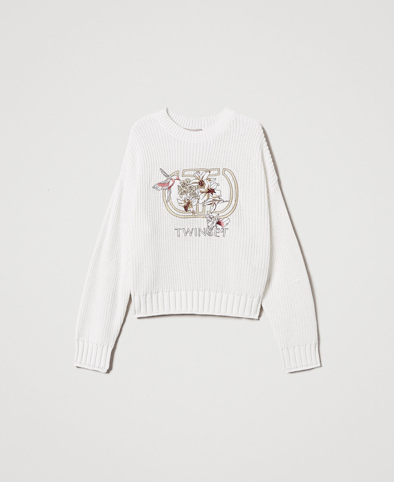 Jumper with Oval T and embroidery Mother Of Pearl Woman 251TP3600_00059_0S