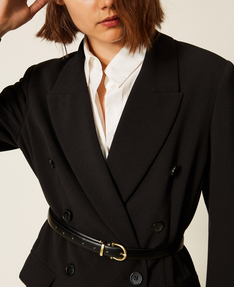 Chaqueta blazer de cady con cintur&oacute;n Negro Mujer 262LI2DQQ_00006_04