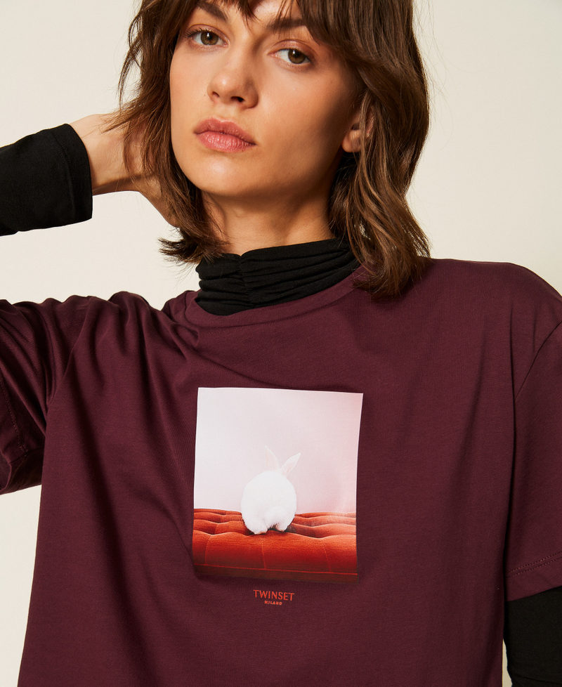 Regular crew neck T-shirt with print Rabbit/"Winetasting" Purple Print Woman 262TF2090_14112_04