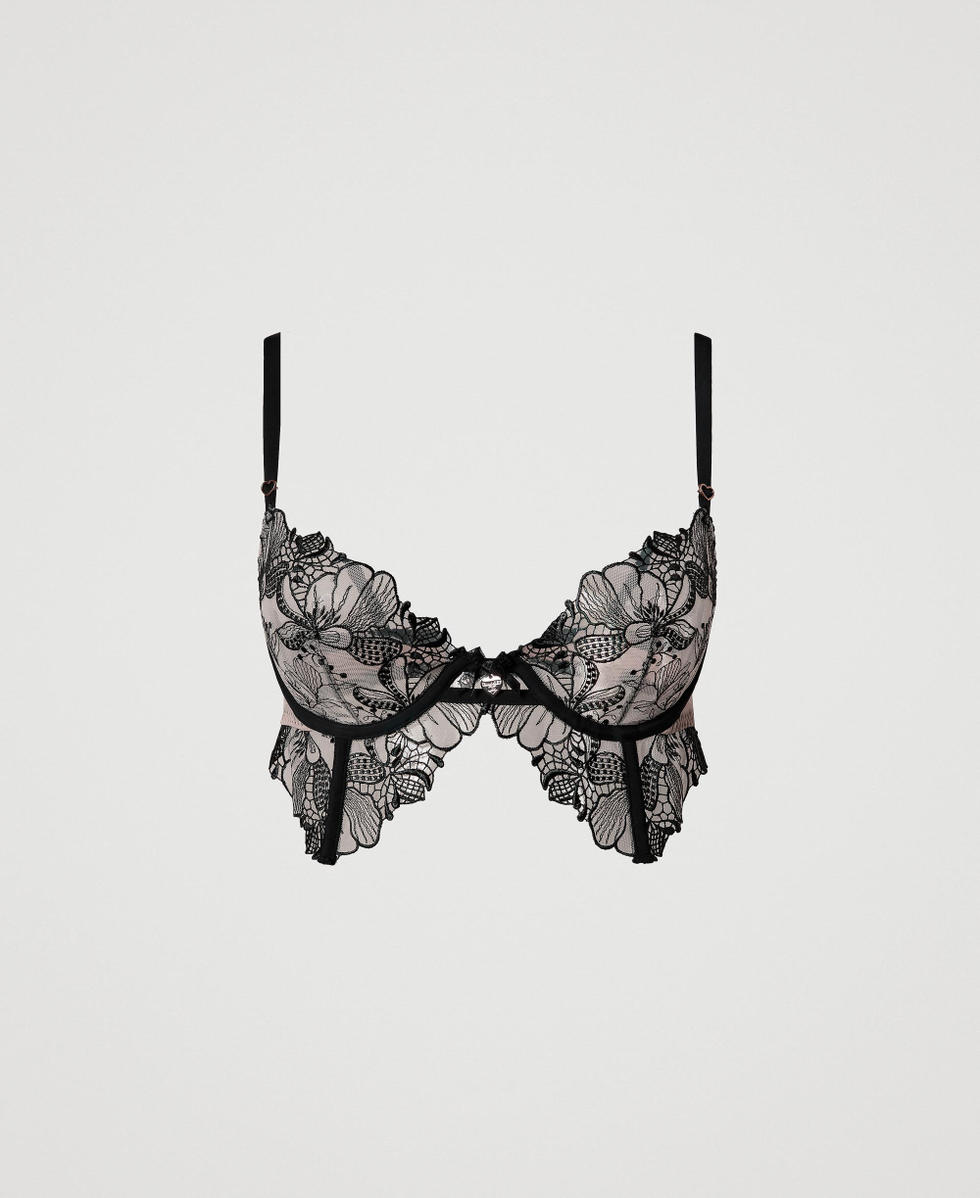 Embroidered tulle bustier Two-tone Wonder Beige / Black Woman 242LL6FYY_12002_S0