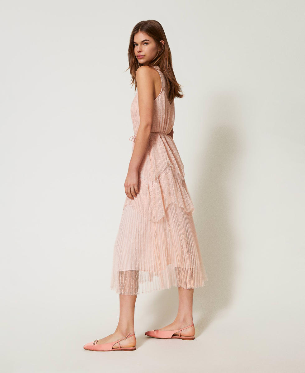 パーティードレス TWINSET TULLE DRESS Long tulle dress with pleated flounces Woman, Pink | TWINSET