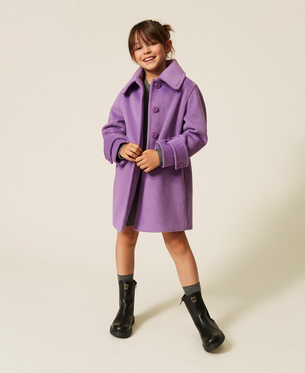 Wool cloth coat with collar &ldquo;Hyacinth&rdquo; Purple Girl 262GJ2060_11296_01