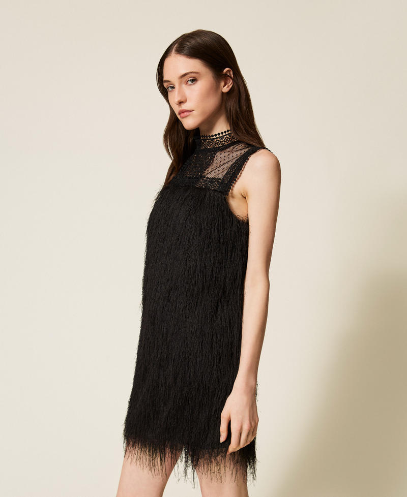 Short dress with fringes and tulle Black Woman 252TT2301_00006_02