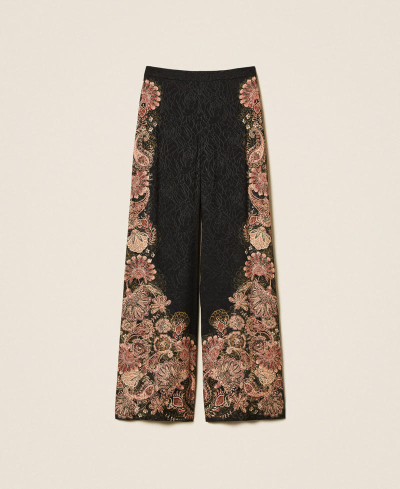 Jacquard palazzo trousers with print Black/Rust Brown Paisley Print Woman 252TP2041_12742_S0