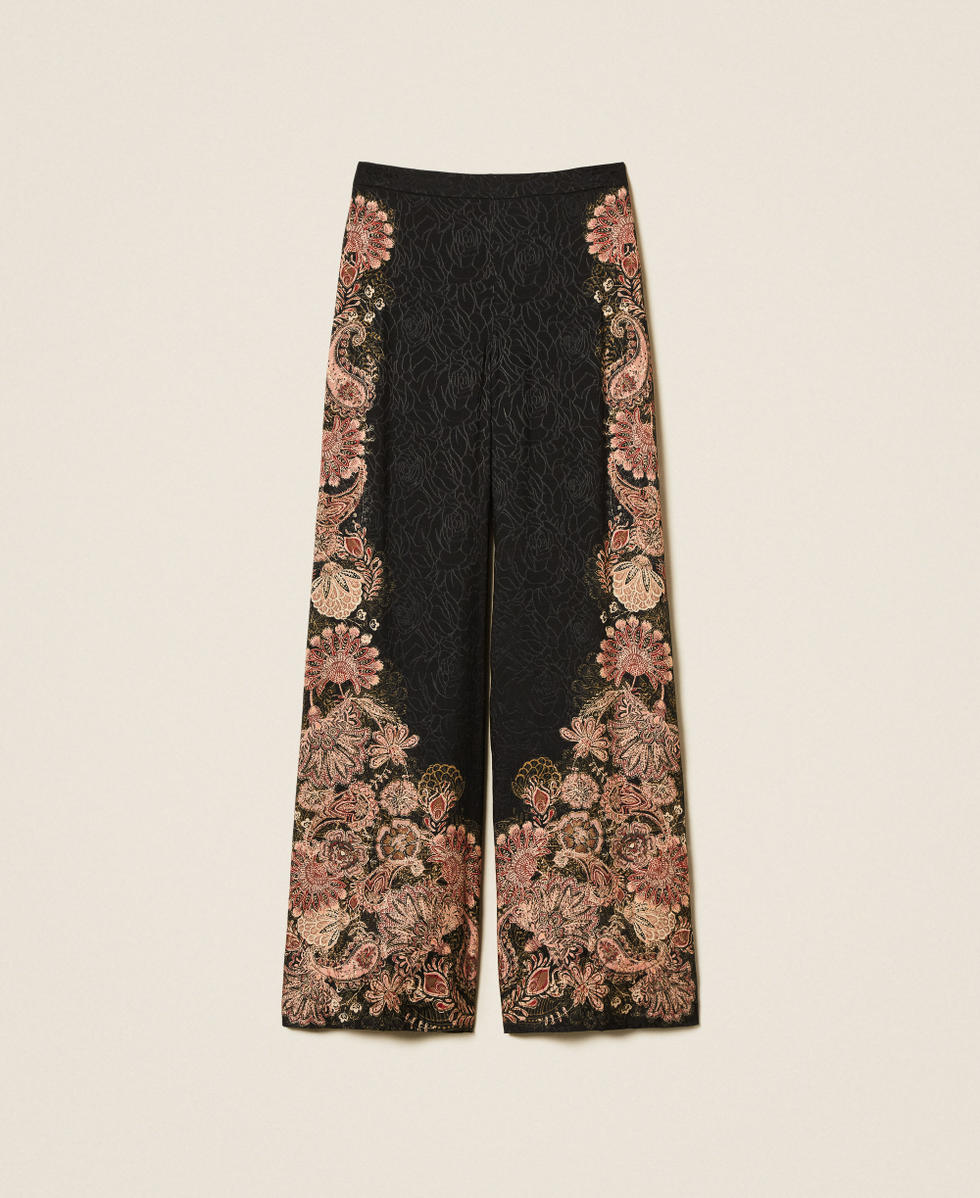 Jacquard palazzo trousers with print