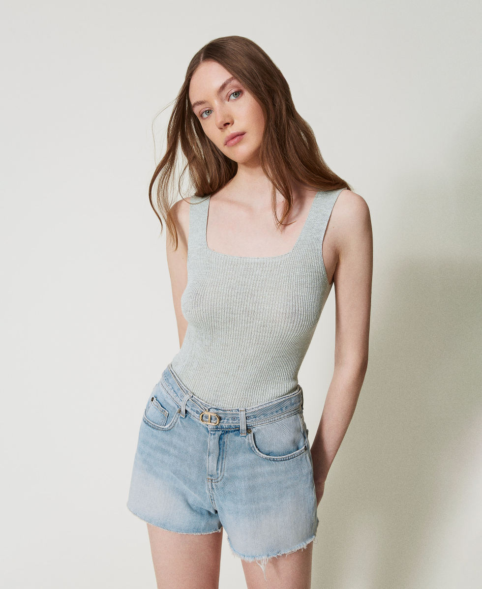 Linen-blend knit top