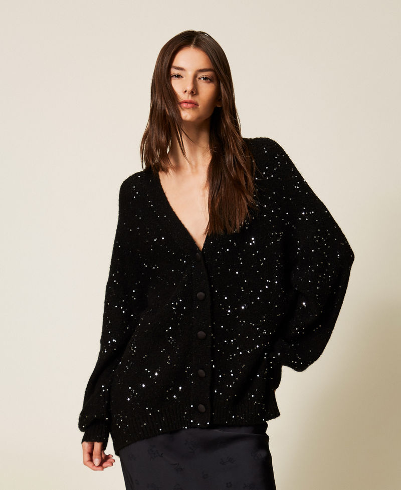 Sequin cardigan Black Woman 252LL3BDD_00006_01