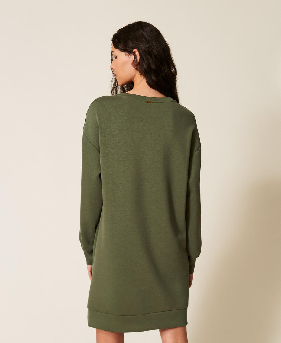 Kurzes Kleid aus Scuba mit H&auml;kelarbeit "Thyme"-Gr&uuml;n Frau 261LL2GAA_12843_03