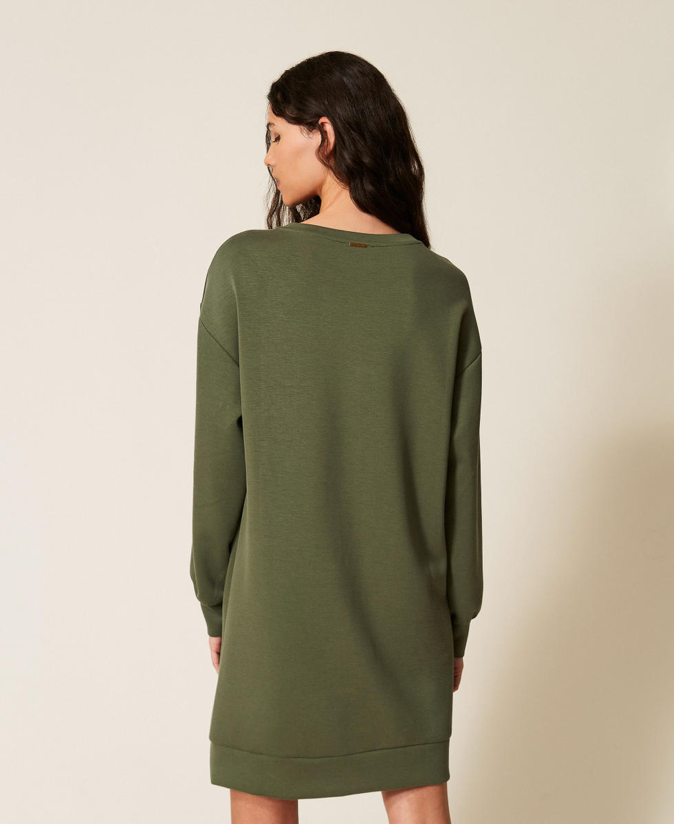 Short scuba dress with crochet detail Woman, Green | TWINSET Milano