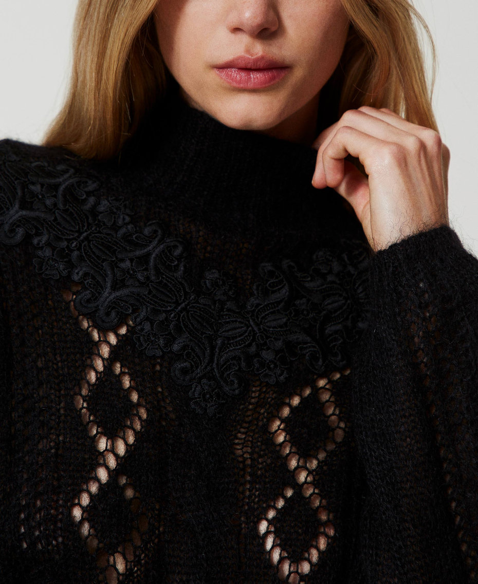 Wool and mohair turtleneck jumper with lace Black Woman 242TP3420_00006_04