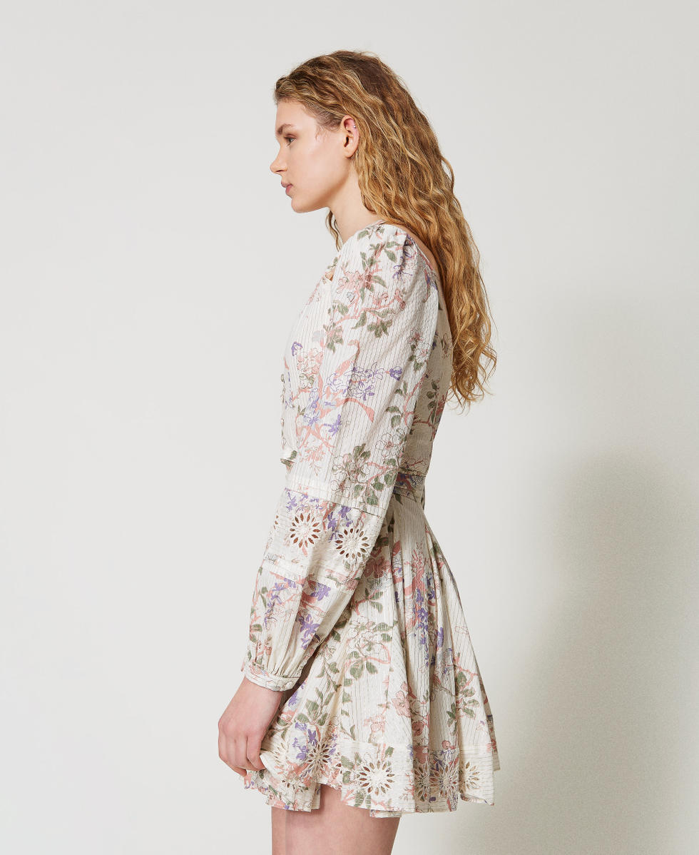Kurzes Musselinkleid mit Stickereien Multicolor-Blumenprint / Lurex Frau 251TT2154_12494_02