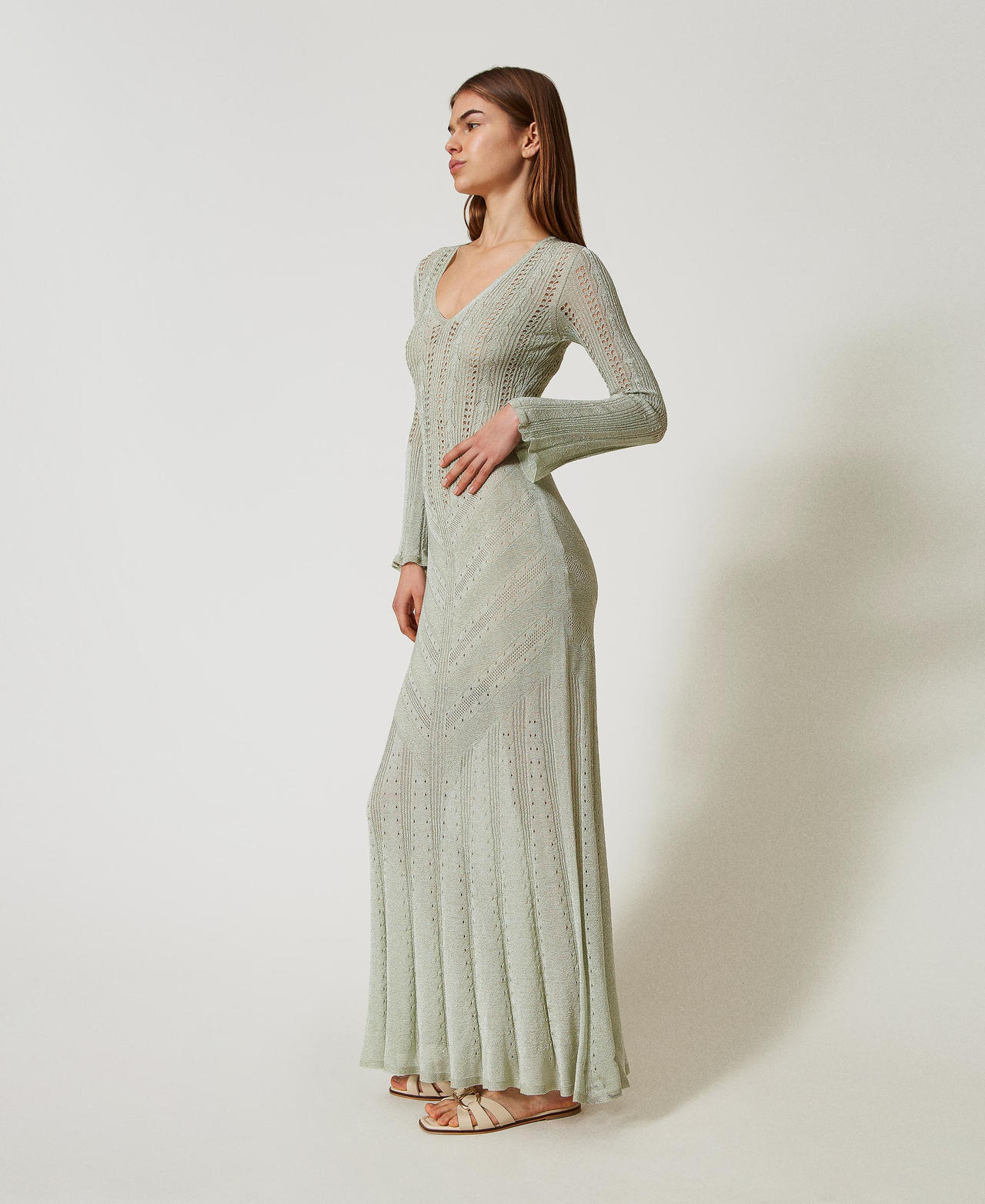 2-in-1-Maxistrickkleid Nymphe Lurex, hell Frau 251TT3180_12455_02