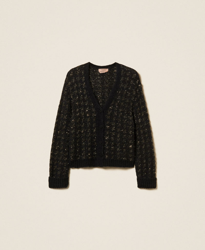 Jacquard knit cardigan with houndstooth pattern Black/Black-Gold Woman 262TP3360_13926_S0