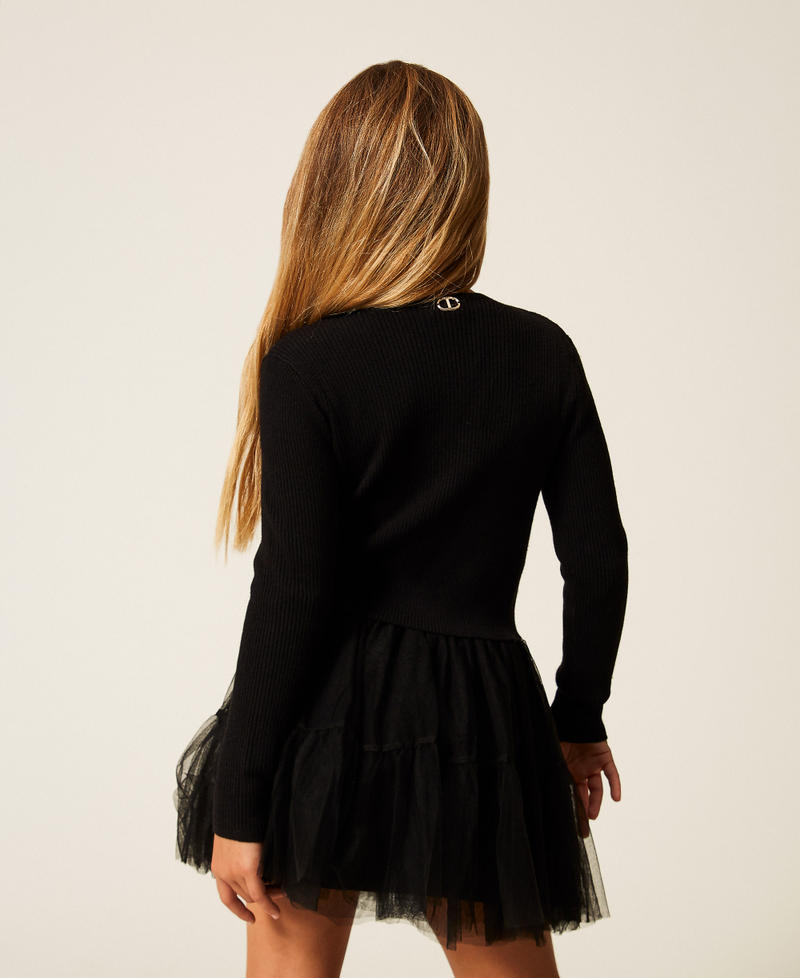 Cardigan pour fille en maille avec nœuds Noir Fille 252GB3011_00006_03