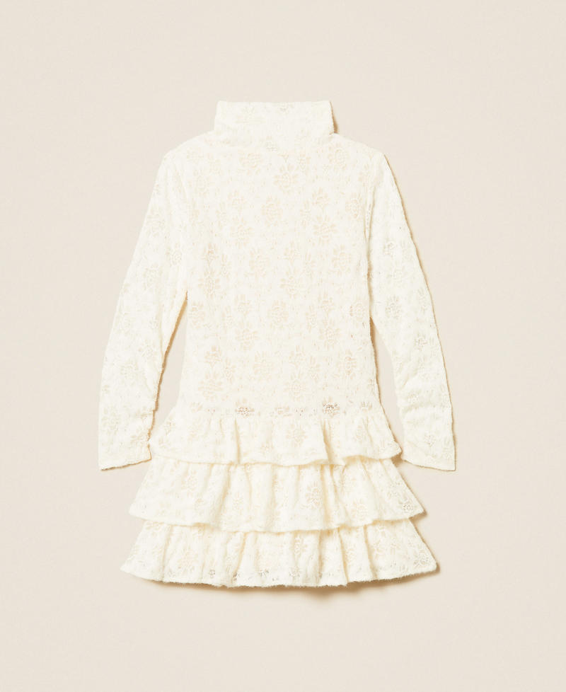 Kurzes Kleid aus Spitze mit R&uuml;schen Wei&szlig; Schnee M&auml;dchen 262GJ2190_00282_S1