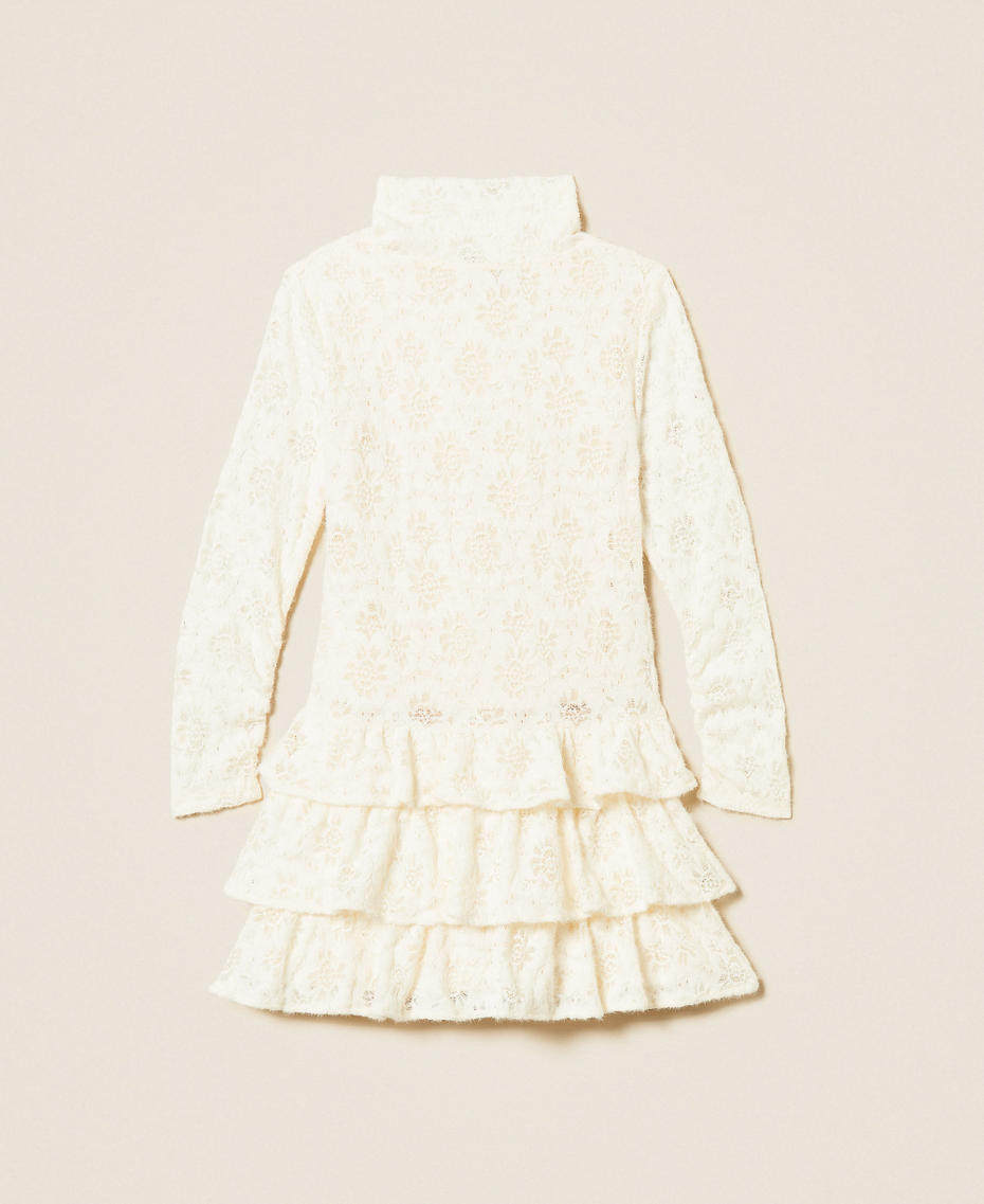 Kurzes Kleid aus Spitze mit R&uuml;schen Wei&szlig; Schnee M&auml;dchen 262GJ2190_00282_S1