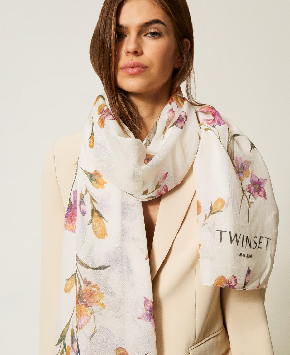Stole with floral print Multicolour/Mother of Pearl Iris Print Woman 251TA4340_12329_0T