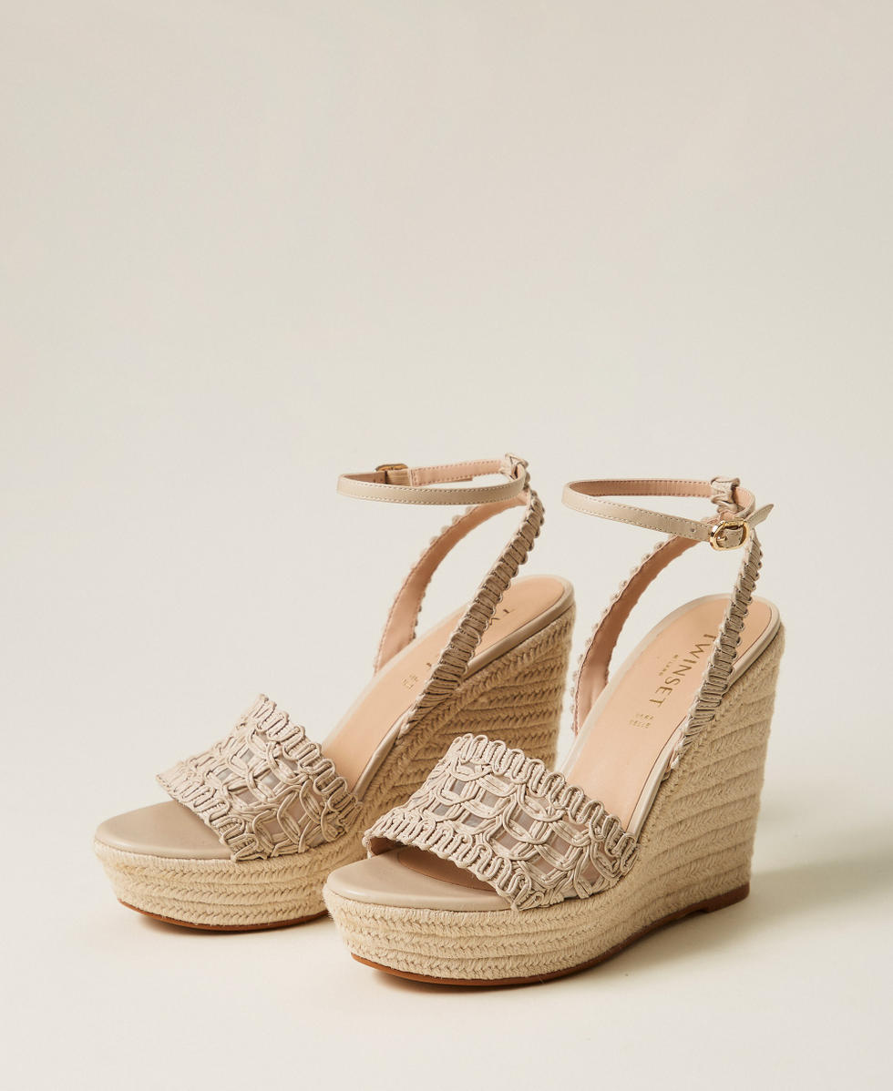 Wedge sandals with embroidery Mother Of Pearl Woman 261TGT076_00059_02