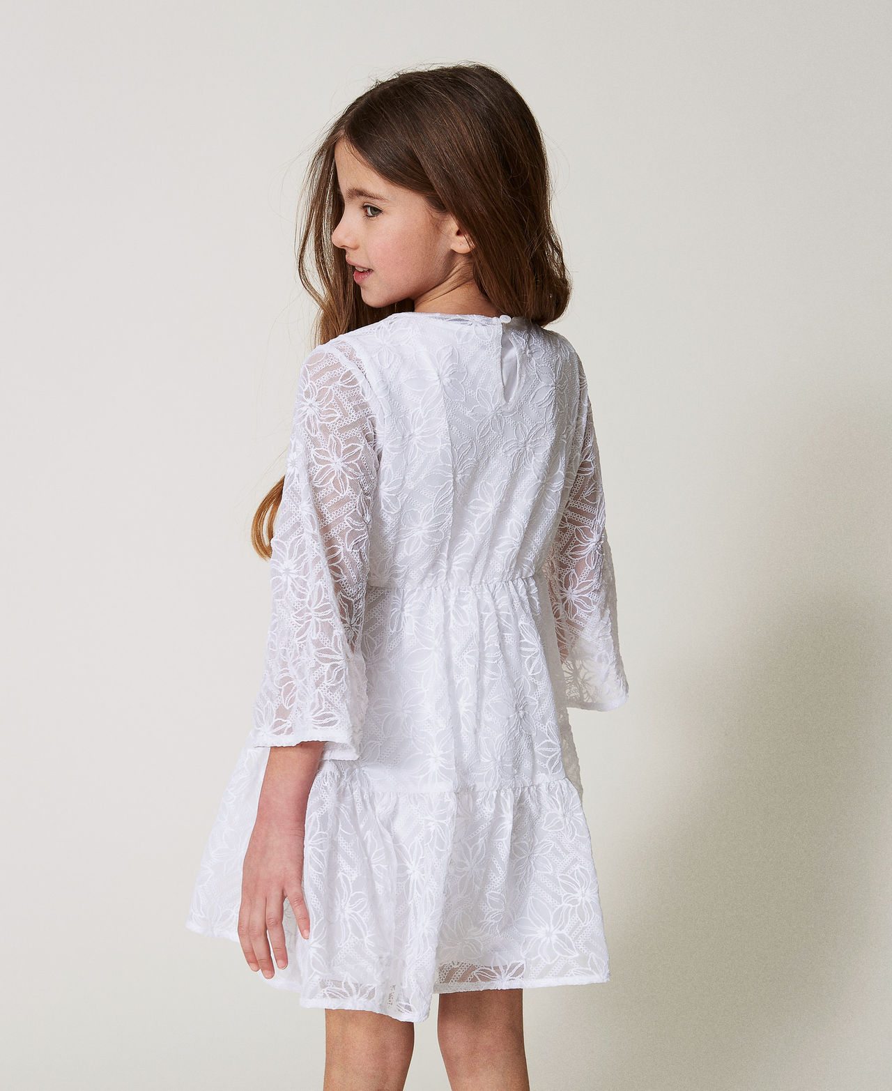 Robe courte en tulle brodé avec volants Blanc "Ice" Fille 251GJ2525_00808_03