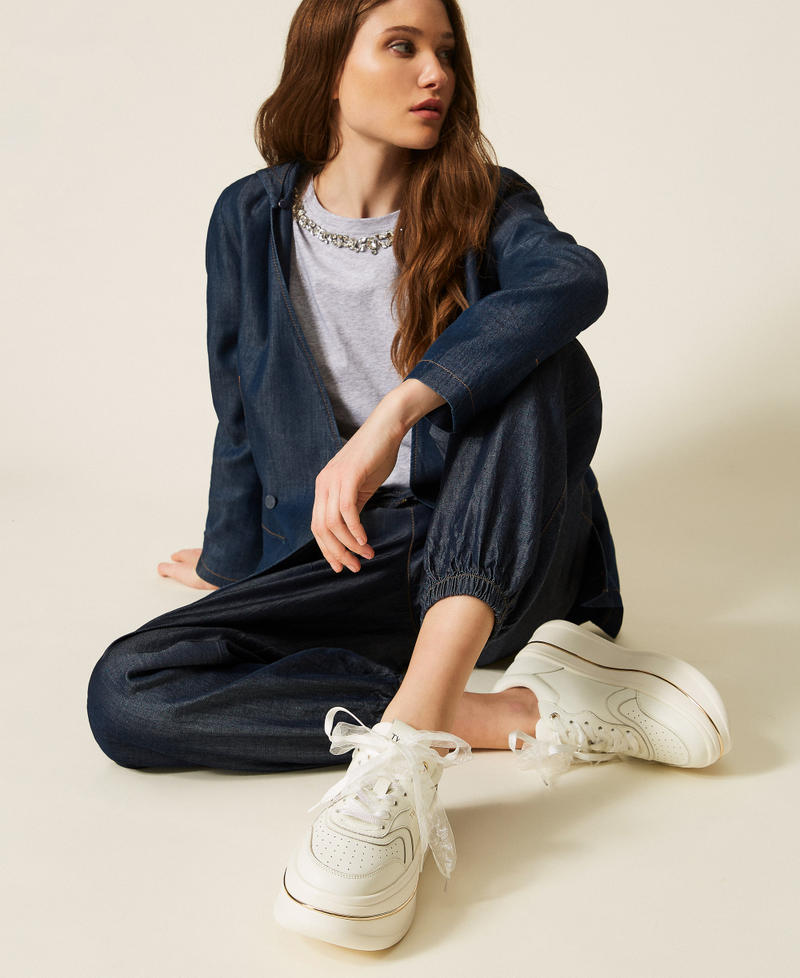 Кожаные сникеры flatform Белый женщина 261TCP01G_00001_T0