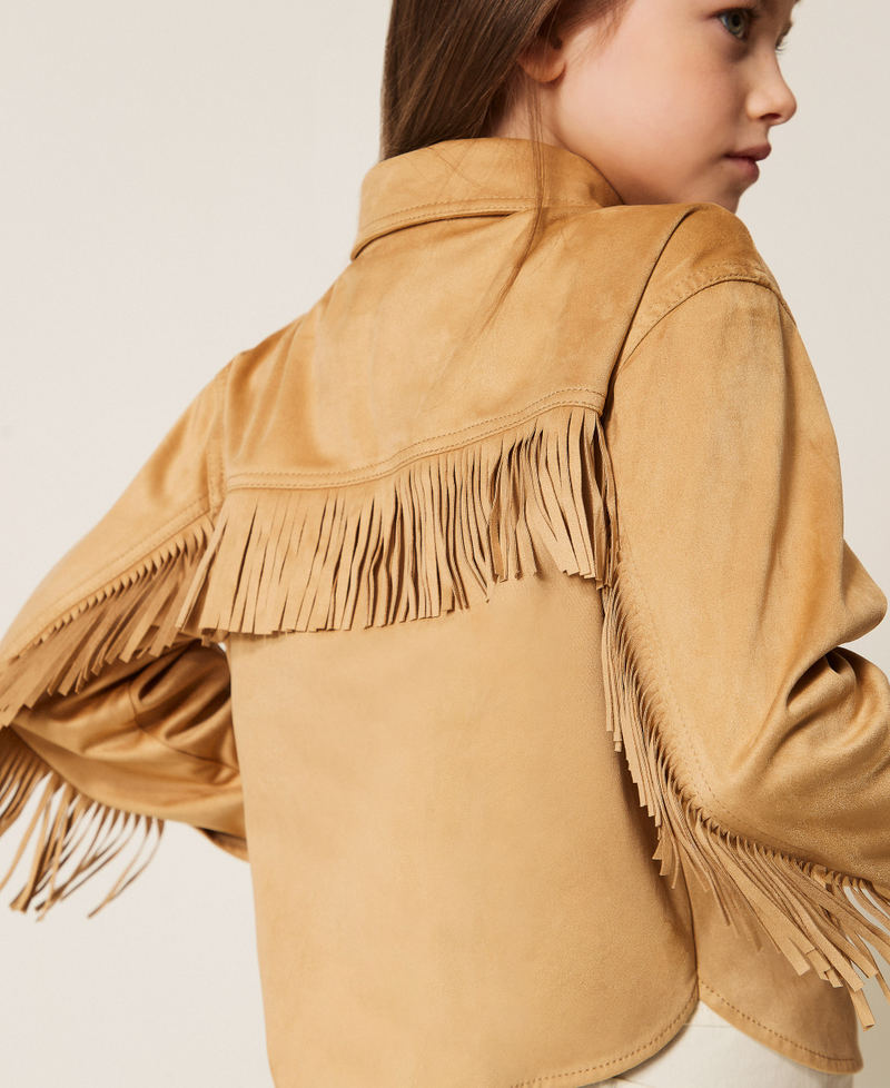Suede jacket with fringes Safari Beige Girl 261GJ2140_13191_PD