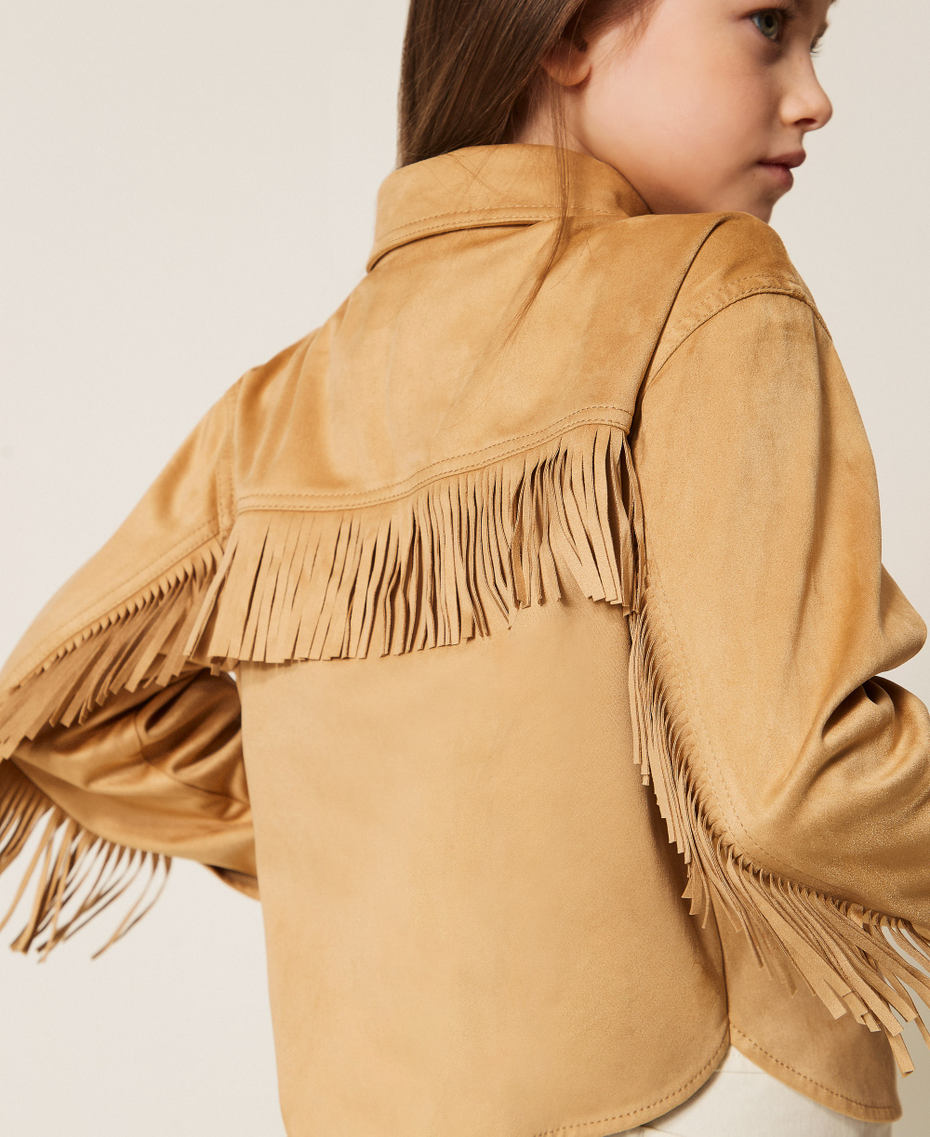Suede jacket with fringes Safari Beige Girl 261GJ2140_13191_PD