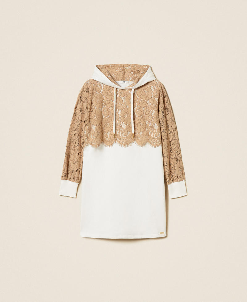 Robe courte en molleton et dentelle Bicolore Incense/Blanc Cass&eacute; Femme 261LL2AAA_13298_S0