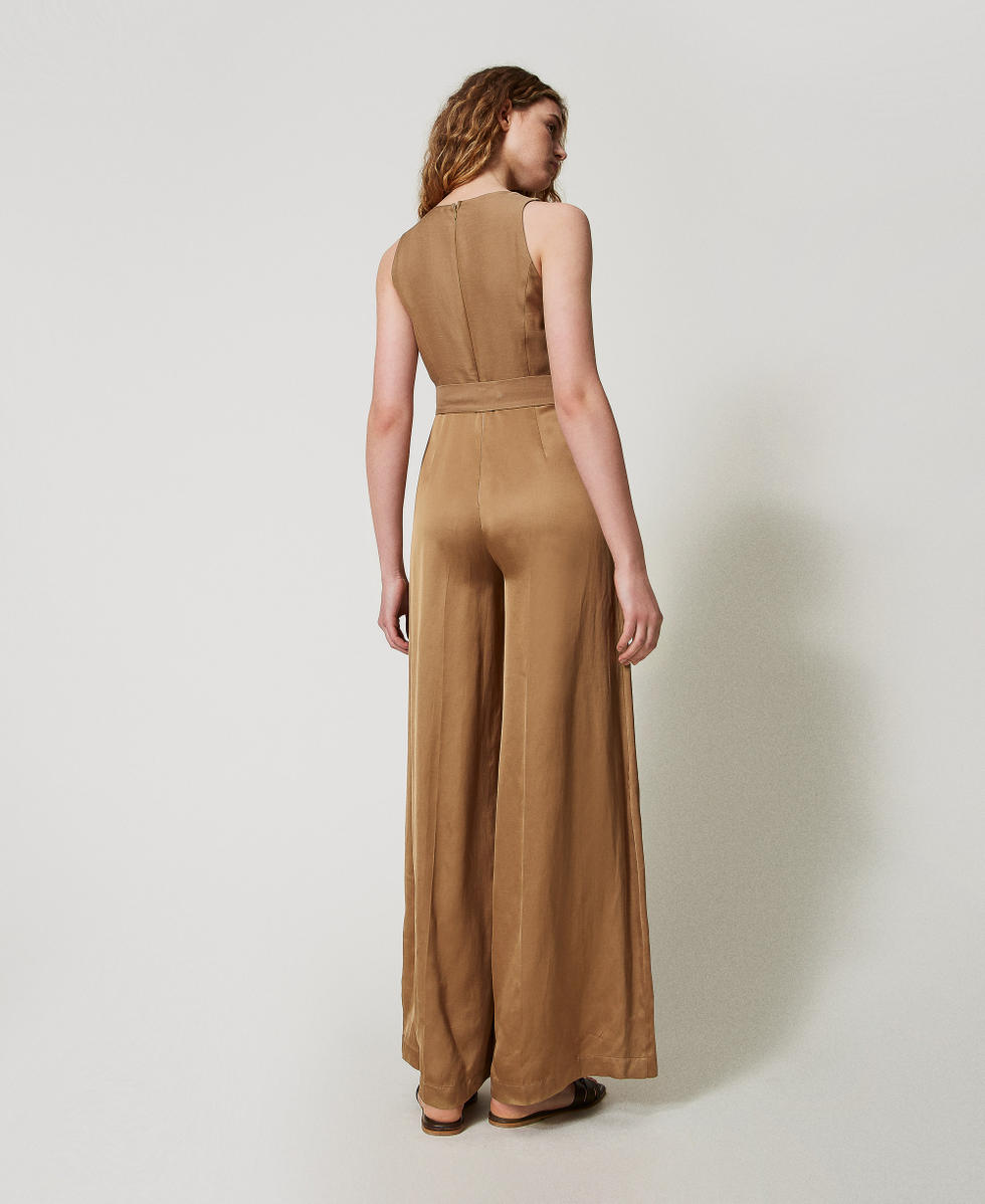 Long satin envers jumpsuit Golden Green Woman 251TT2272_12438_03