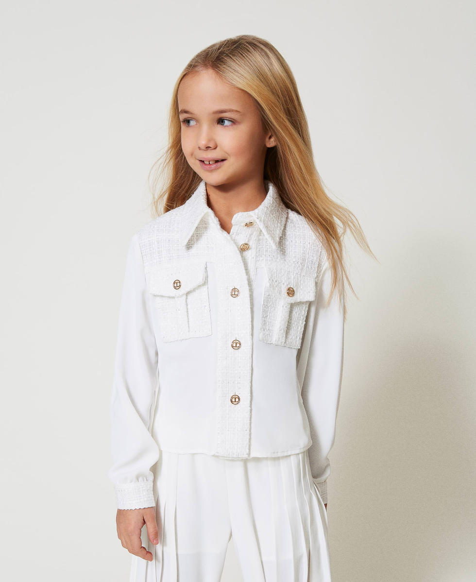Cr&ecirc;pe de Chine and boucl&eacute; shirt Two-tone Ice/Boucl&egrave; Girl 251GJ2QQ1_12139_01