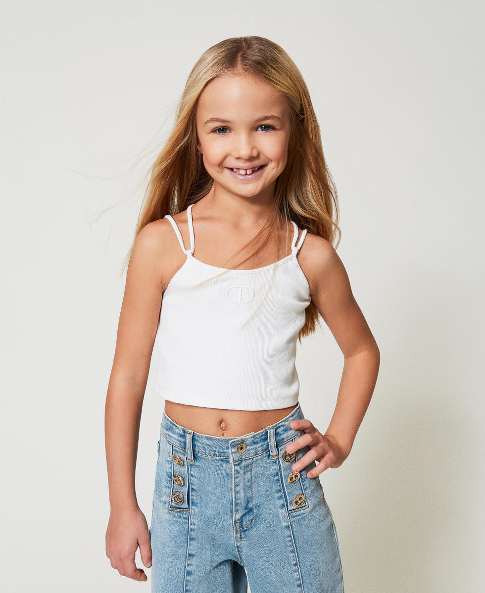 Top c&ocirc;tel&eacute; avec broderie Blanc "Ice" Fille 251GJ2570_00808_01