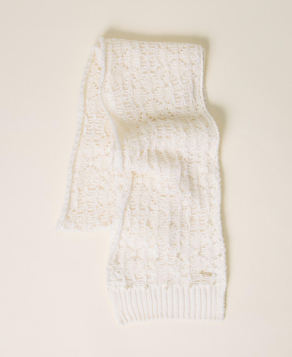 Knit scarf with pearls Mother Of Pearl Woman 262LI4BSS_00059_01