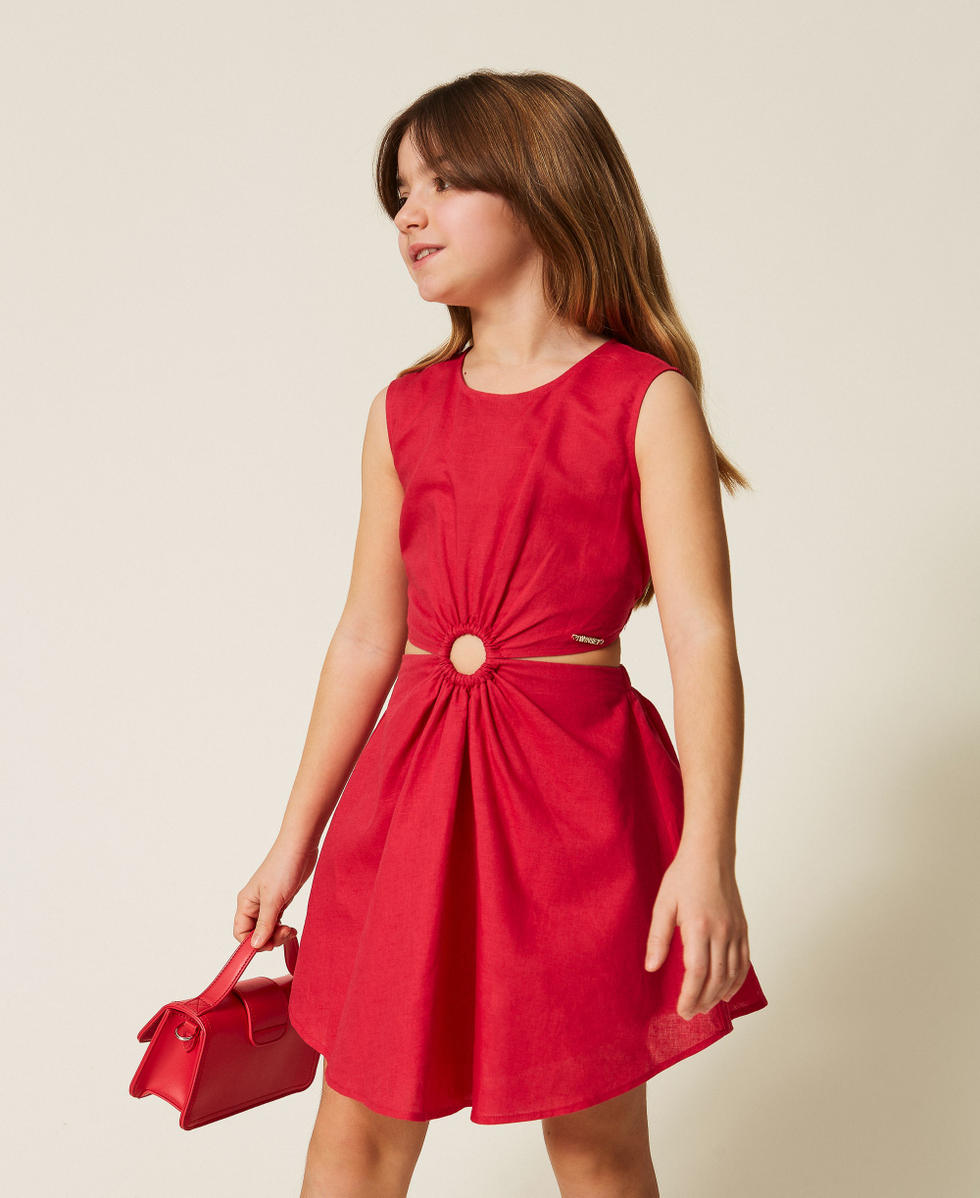 Short linen dress with cut-out Magenta Red Girl 261GJ2032_13160_01