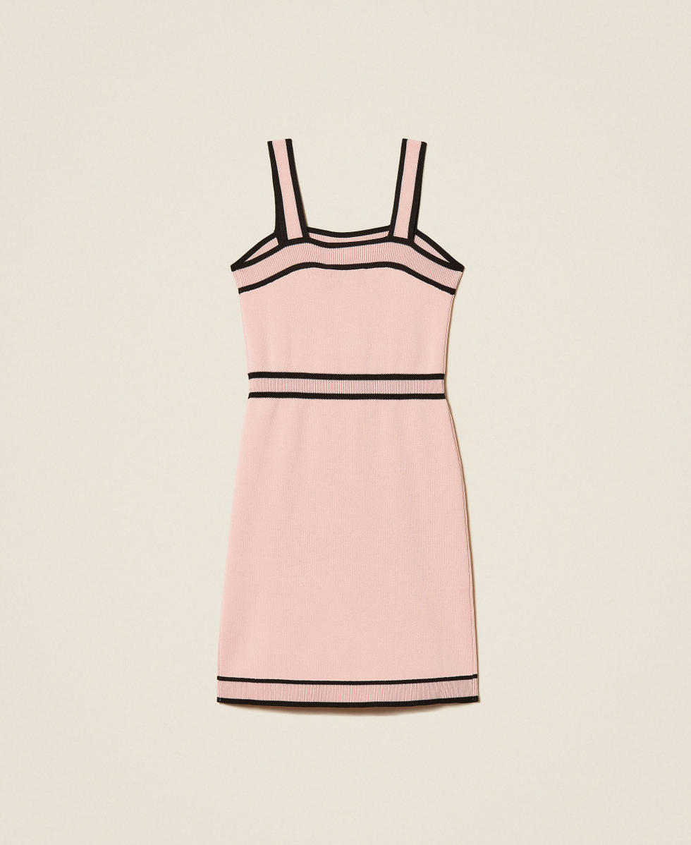 Short knit dress with contrasting trims Two-tone Pink Dancer/Black Girl 261GJ3071_13197_S1